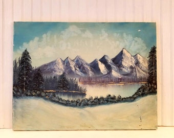 Vintage Antique Oil Painting unframed Mountains , Lake, Landscaping Vintage oil not framed Found By Foo Foo La La
