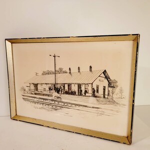 Fifty Four is a comin Train Depot Vintage Antique pencil drawing print signed Jane Jackson & framed. Artist proof Found By Foo Foo La La image 7