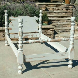 Vintage Twin Bed Headboard Foot board and Siderails By Foo Foo La La Painted and heavy distressing in shades of Gray Greys image 4