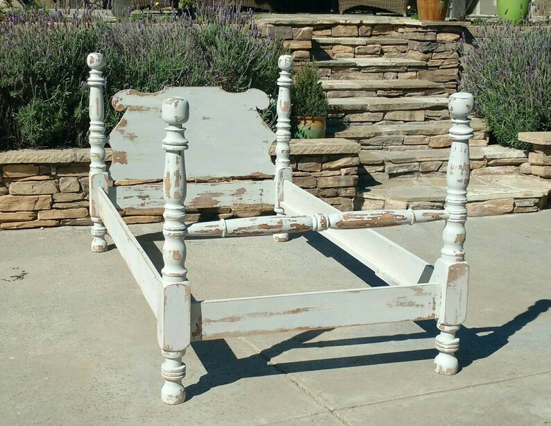 Vintage Twin Bed Headboard Foot board and Siderails By Foo Foo La La Painted and heavy distressing in shades of Gray Greys image 4