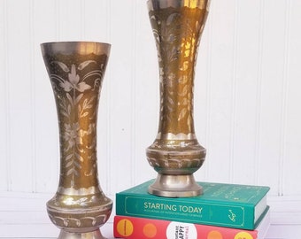 Etched Brass Vase set of 2, Bohemian Wedding,  Farmhouse  Wedding, Wedding decor, Etched brass vase found by Foo Foo La La