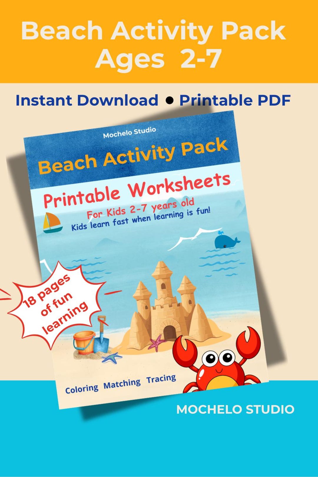 Kids Printable Activity Pack | Preschool Worksheets Ages 2-7 | 18-page ...