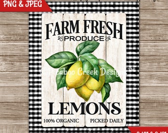 Lemons Farmhouse Sublimation Design - Cottage Wreath Sign - Summer Door Hanger - Printable Image - Downloadable Image - Commercial Use