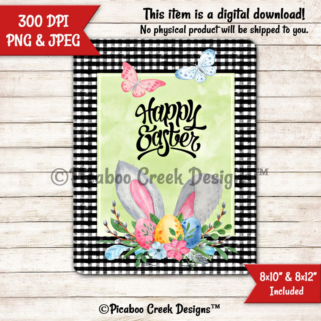 Bunny Ears Easter Sublimation Design Happy Easter Wreath Sign Spring ...