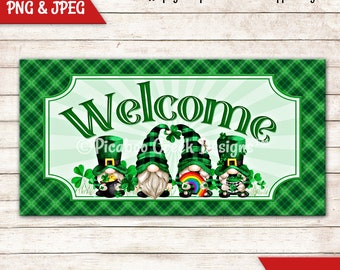 Gnome Sublimation Design - Printable Image - St Patrick's Day Welcome Wreath Sign - Spring Door Hanger - Downloadable Image - Commercial Use