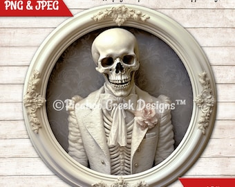 3D Skeleton Gentleman Sugar Skull Halloween Sublimation -  Halloween Wreath Sign - Printable Image Download - Round Sign -  Commercial Used