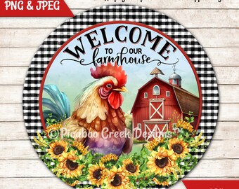 Sublimation Design PNG - Cute ROOSTER Farmhouse Welcome Sign - Wreath Sign - Door Decor - Printable - Digital Download - Commercial Use