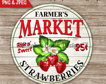 Strawberry Sublimation Design Spring Summer - Wreath Sign - Door Hanger - Printable Image - Downloadable Image for crafting - Commercial Use