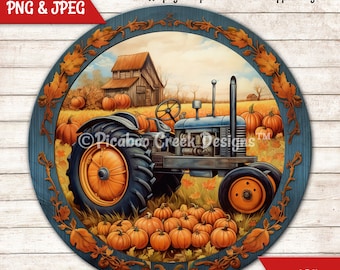 Fall Tractor Pumpkin Wreath Sign: Autumn Door Hanger (Digital Download)