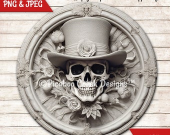 3D Skeleton Gentleman Gothic Halloween Sublimation -  Halloween Wreath Sign - Printable Image Download - Round Sign -  Commercial Used