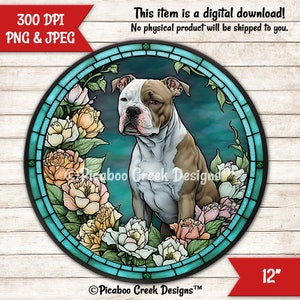 Faux Stained Glass Sublimation Design Pit Bull Terrier - Dog Pet Wreath Sign - Door Hanger - Printable Image - Download - Commercial Use