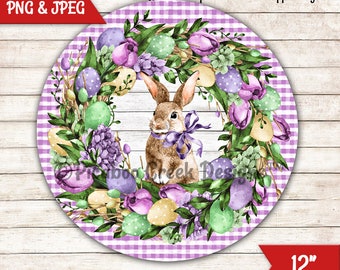 Happy Easter Sublimation Design - Farmhouse Round Wreath Sign - Spring Door Hanger - Printable Image - Downloadable Image - Commercial Use