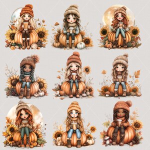 Pumpkin Spice Girls Watercolor Clipart: Autumn PNG Images (commercial ...