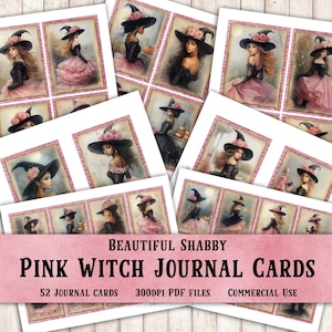 Belle victorienne rose minable Halloween sorcière indésirable carnet cartes Images numériques imprimables carte - découpage d'albums - tirages d'art