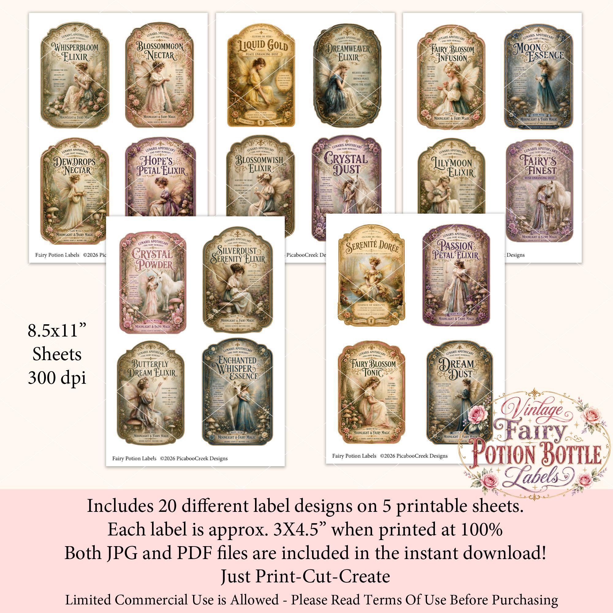 Printable Fairy Potion Bottle Labels, Vintage Apothecary Labels for ...