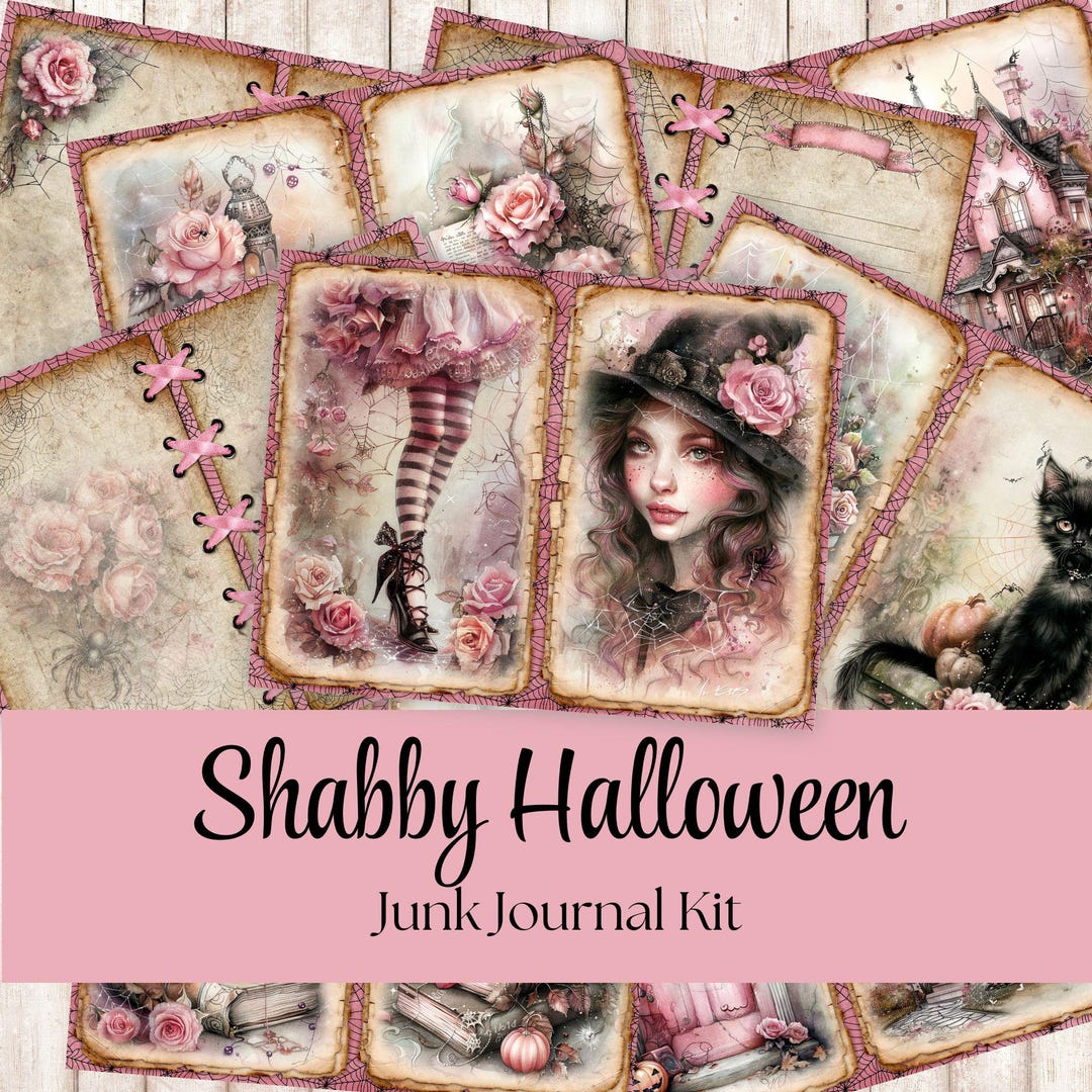 Shabby Chic Halloween Junk Journal Kit: Pink Pastel Halloween Journal ...