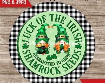 Gnomes St. Patrick's Day Sublimation Design - Printable image - Round Wreath Sign - Spring Door Hanger - Downloadable Image - Commercial Use