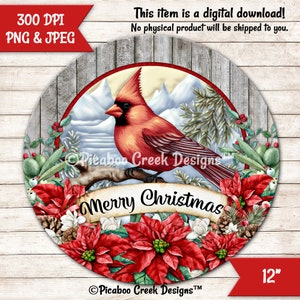 Weihnachten Rot Kardinal Sublimation PNG 2 Versionen - Urlaub Kranz Zeichen - Runde Tür Aufhänger - Printable - Download - Kommerzielle Nutzung
