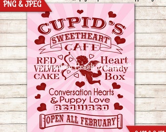 Sublimation Design Valentine's Day Cupid Cafe - Wreath Sign - Door Hanger - Printable Image - Downloadable Image crafting - Commercial Use