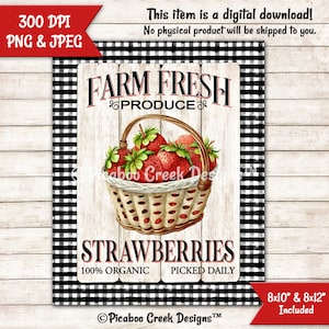 Strawberry Farmhouse Sign: Cottage Wreath Door Hanger (Downloadable PNG)
