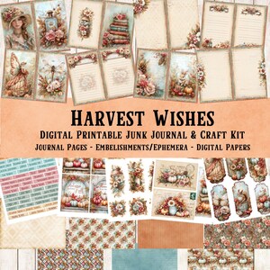 Fall Junk Journal Kit Oogstwensen - 80+ pagina's enorme afdrukbare herfstjournaalkit kaarten maken - Scrapbookingkit afdrukbare digitale documenten