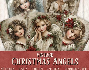 Vintage Weihnachtsengel Bilder, druckbare Engel Kunst, Kartenherstellung, Junk Journals, Decoupage Papier, Weihnachtsdekoration, kommerzielle Nutzung