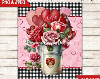 Sublimation Design Valentine's Day Roses - Wreath Sign - Door Hanger - Printable Image - Downloadable Image crafting - Commercial Use