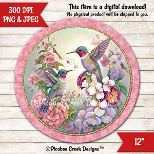 Diseño de sublimación de colibríes PNG - Signo de corona del día de la madre - Decoración de colgador de puerta - Imagen imprimible - Descarga digital - Uso comercial