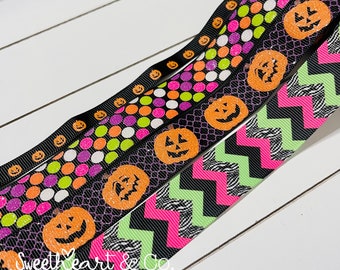 Kit de ruban gros-grain citrouille d'Halloween - 3/8" et 7/8" x 2 yards par impression