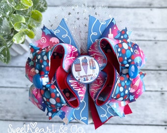 Tastes Like Freedom 4" Over The Top Stacked Boutique Hair Bow/ 4th of July/ French Barette Hair Clip/ Fancy Hairbow/ Layered & Embellished