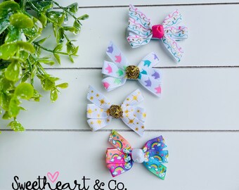 Unicorn Mini Hair Bow Clips- Set of 4