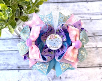 Dream Cloud 4" Over The Top Stacked Boutique Hair Bow/ French Barette Hair Clip/ Fancy Hairbow/ Layered & Embellished/ OTT