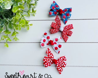 Red Roses Mini Hair Bow Clips- Set of 4