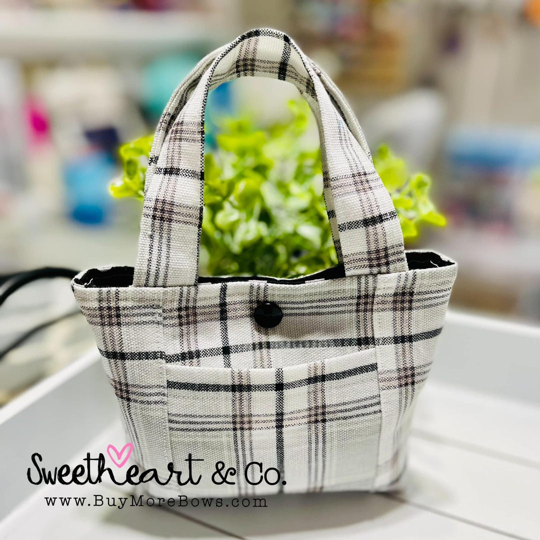 Plaid Mini Tote Bag – Tiny Purse With Pocket & Snap Top - Etsy