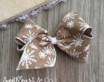 Christmas Snowflake Burlap Hair Bow