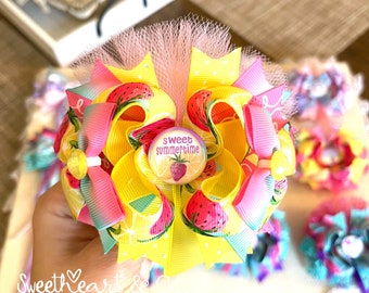 Sweet Summertime 4" Over The Top Stacked Boutique Hair Bow/ French Barette Hair Clip/ Fancy Hairbow/ Layered & Embellished/ OTT