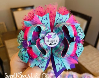 The Ocean is Calling Mermaid 4" Over The Top Stacked Boutique Hair Bow/ French Barette Hair Clip/ Fancy Hairbow/ Layered & Embellished/ OTT