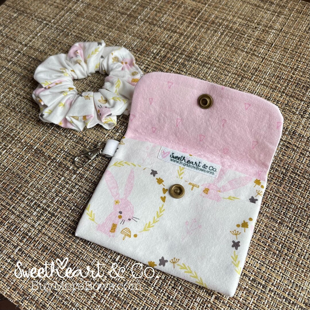 Robbie Rabbit Wallet Pink Pink Bunny Card Wallet With Scrunchie Wristlet – Snap Closure Mini ...