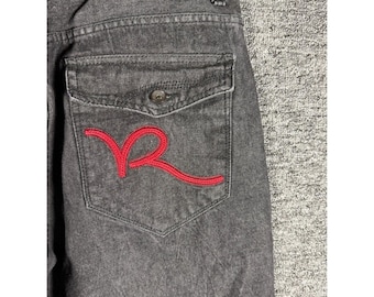 Y2K Rocawear Męskie jeansy Baggy Classic Fit w kolorze czarnym z czerwonym logo i haftem, rozmiar 37x32