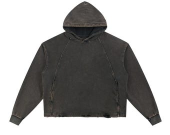 Sudadera con capucha vintage lavada y dobladillo deshilachado