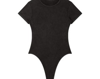 Body de cuello redondo con acabado de lavado mineral para mujer