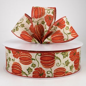2.5&quot; Orange Pumpkin Wired Ribbon, Ribbon, Wreath Ribbon, Wreath Supplies, Bows, Pumpkin Ribbon, Halloween, Farmhouse Decor, 5 Yds.