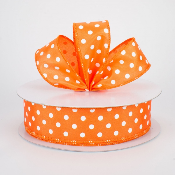 1.5" Orange & White Polka Dot Ribbon, Wired Ribbon, Fall Ribbon, Easter Ribbon, Wreath Ribbon, Wreath Supplies, Bows, Farmhouse, 5 Yard,