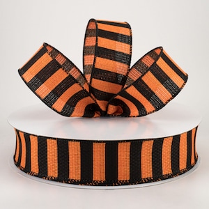 1.5&quot; Orange & Black Striped Wired Ribbon, Ribbon, Wreath Ribbon, Wreath Supplies, Bows, Fall Ribbon, Halloween, Farmhouse Decor, 5 Yds.
