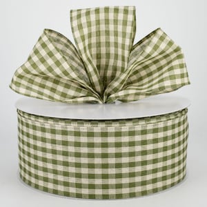 2.5" Moss and Natural Gingham Ribbon, Wreath Ribbon, Craft Supplies, Wreath Supplies, Ribbon, Wired Ribbon, Seasonal Ribbon, Plaid Ribbon