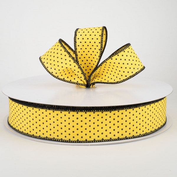 1.5" Swiss Dots Yellow & Black Wired Ribbon, Fall Ribbon, Wreath Ribbon, Spring or Summer Ribbon, Wreath Supplies, Bows, Farmhouse, 5 Yards