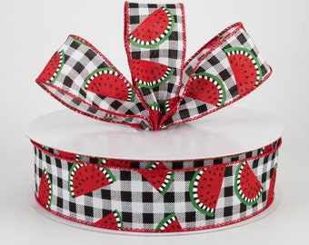 1.5" Watermelon Slices Ribbon, Wired Ribbon, Summer Ribbon, Ribbon, Wreath Ribbon, Wreath Supplies, Bows, Farmhouse Decor, 5 Yards