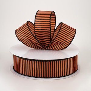 1.5&quot; Orange & Black Striped Wired Ribbon, Ribbon, Wreath Ribbon, Wreath Supplies, Bows, Fall Ribbon, Halloween, Farmhouse Decor, 5 Yds.