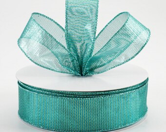 1.5" Turquoise Glitter Satin Ribbon, Wired Ribbon, Christmas, Iridescent Ribbon, Easter Ribbon, Wreath Ribbon, Wreath Supplies, Bows, 5 Yard