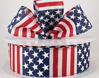 2.5" Stars & Stripes Ribbon, Wired Ribbon, Patriotic  Ribbon, Ribbon, Wreath Ribbon, Wreath Supplies, Bows, Farmhouse Decor, 5 Yards